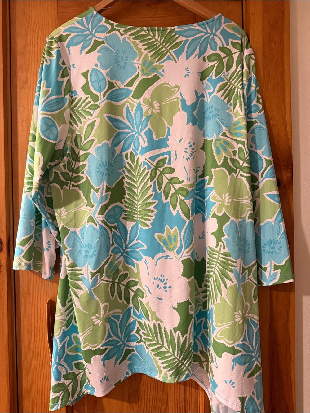 Ruby Rd. Tropical Floral Tunic in Blue Green & White Top XL - Picture 2 of 8